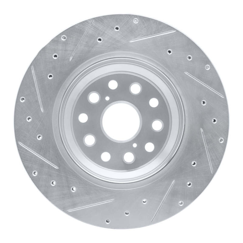Lexus LS460 Brake Rotor (1) - Right Rear - R1 Concepts - Drilled & Slotted - Silver - `07-`17